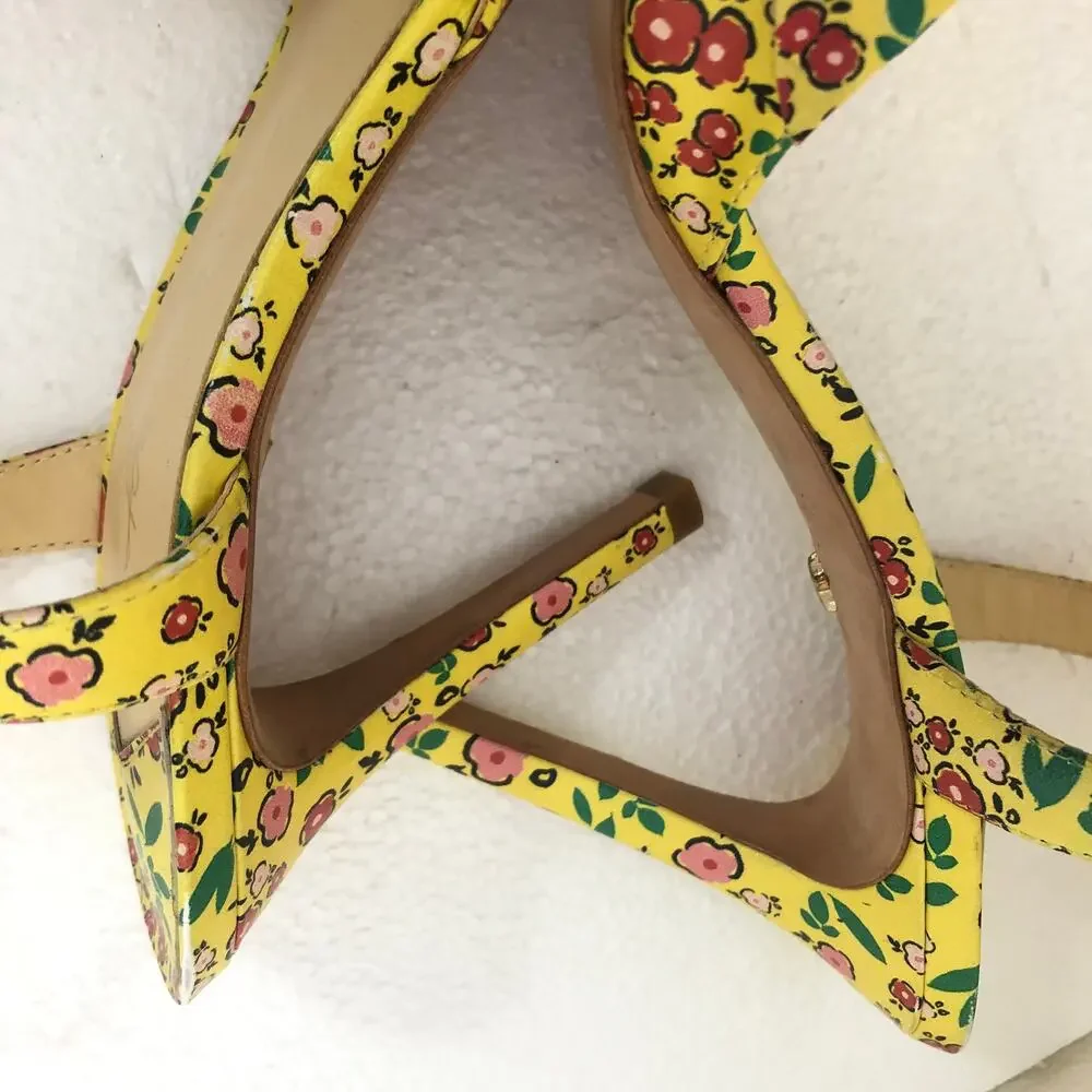 Isa Tapia Evie Sandal Yellow Floral Ruffle Strap Heeled